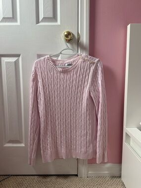 Croft & Barrow Pink Cable-Knit Button Accent Pullover Sweater Women Long Sleeve